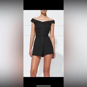 MISHA collection boat neck off the shoulder black romper jumpsuit medium button